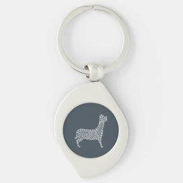 White Paw Print Dog Silhouette Pattern Fabric Swirl Silverfärgad Nyckelring