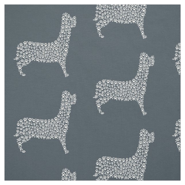 White Paw Print Dog Silhouette Pattern Fabric Tyg (Provkarta)