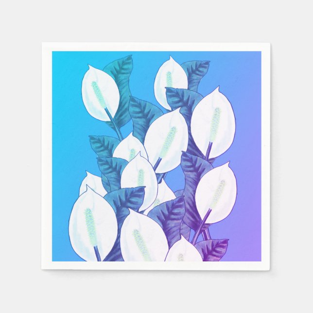 White Peace Lily Illustration Blek Blue Lila Pappersservett (Framsidan)