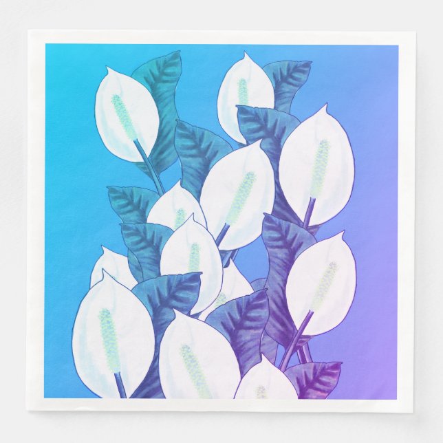 White Peace Lily Illustration Blek Blue Lila Pappersservett (Framsida)