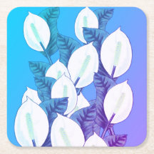 White Peace Lily Illustration Blek Blue Lila