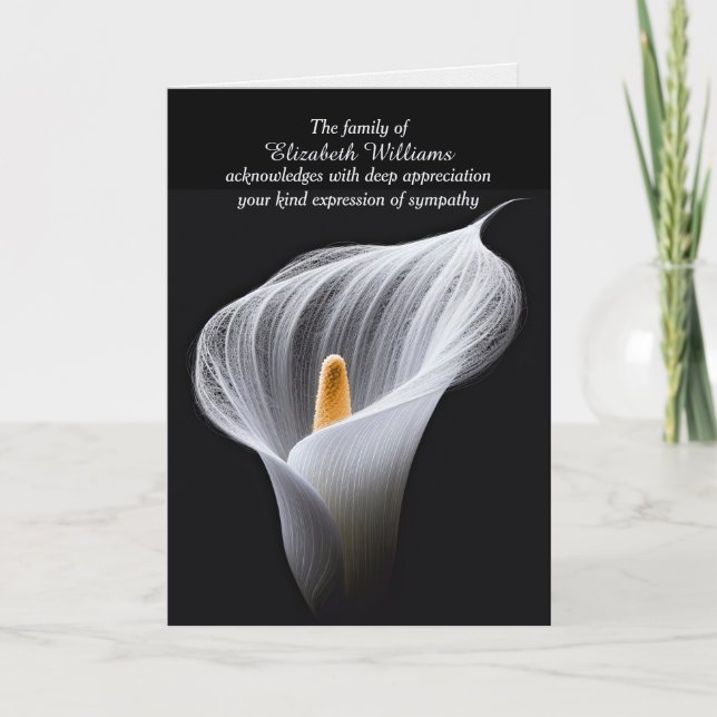 White Peace Lily on Black Sympathy Tack Kort (Framsida)