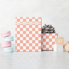 White & Peach Checkerboard Wrapping Paper Roll Presentpapper