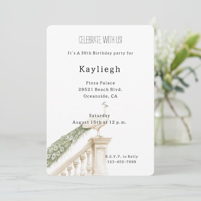 White Peacock Birthday Inbjudningar (Stående Fram)