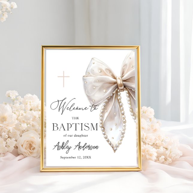 White Pearl Bow Baptism Welcome  Poster (Skapare uppladdad)