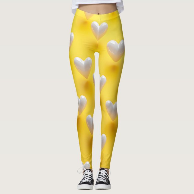 White Pearl Hearts on Yellow Leggings (Framsida)