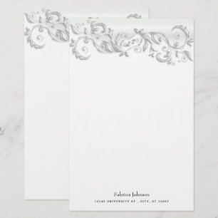White Pearl Ornate on White Brevpapper