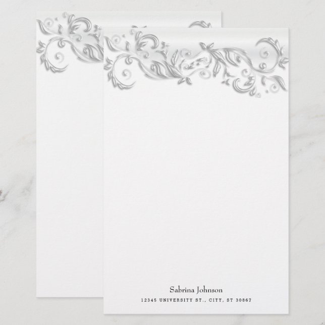 White Pearl Ornate on White Brevpapper (Fram/baksida)