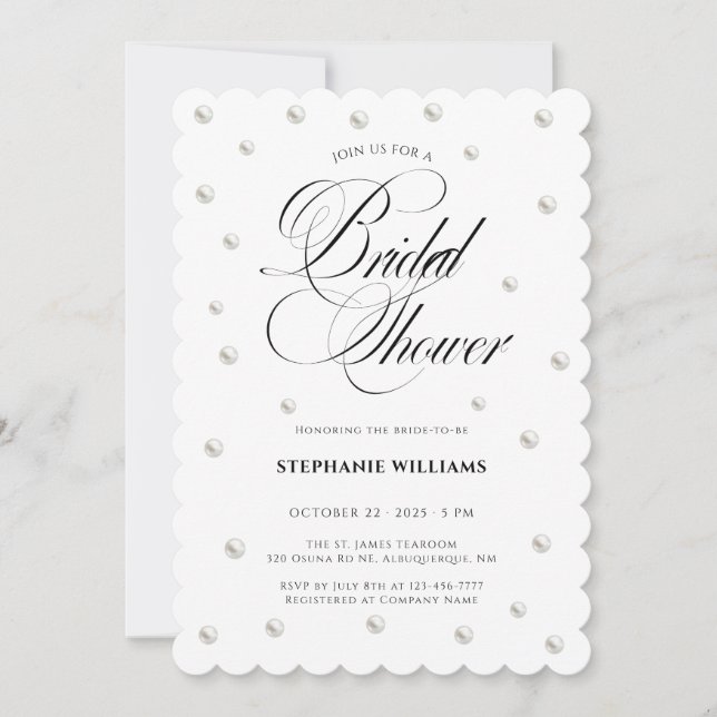 White Pearls Bridal Shower Inbjudningar (Framsida)