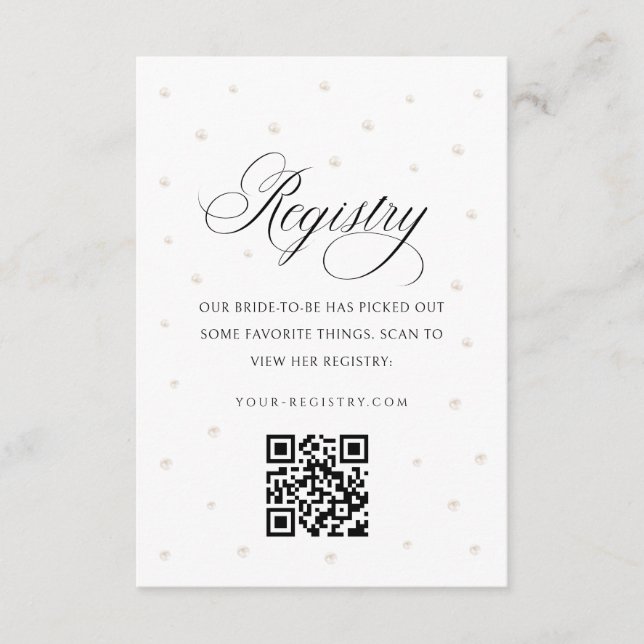 White Pearls Bridal Shower Registry Card Tilläggskort (Framsida)