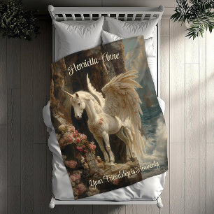 White Pegasus Himmelsk Unicorn Sjölandskap Scene Fleecefilt