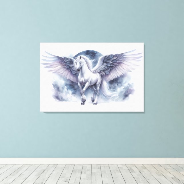 White Pegasus Moonlit Wings Celestial Dream Canvastryck (Insitu (trägolv))