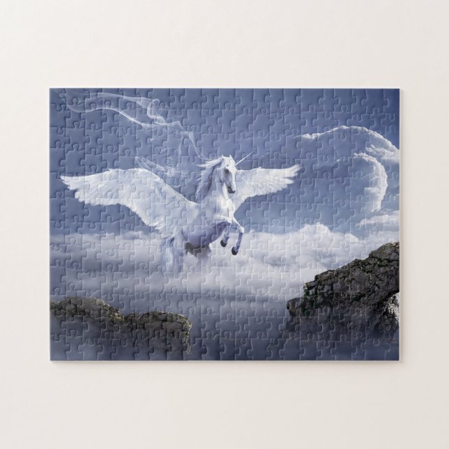 White Pegasus Unicorn Jigszle Puzzle Pussel (Horisontell)