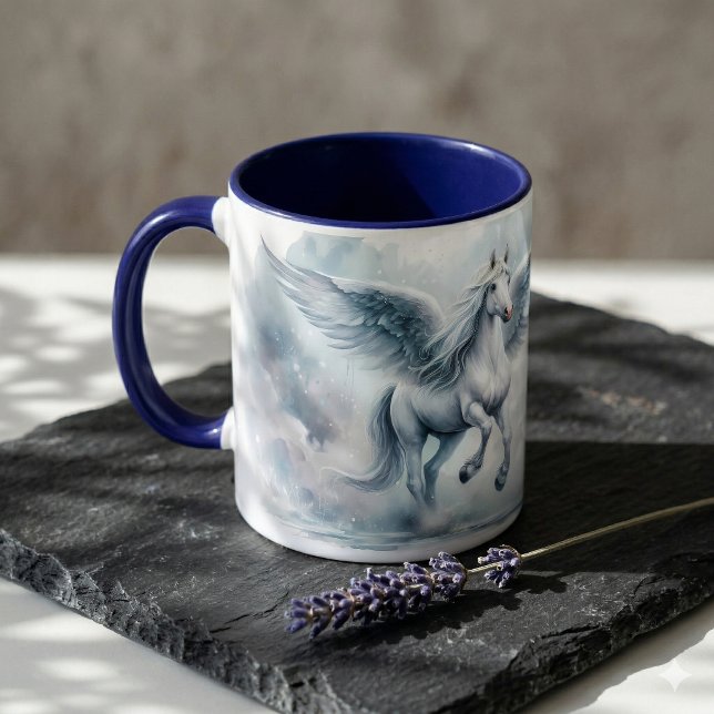 White Pegasus Wings Soft Blue Sky Dreamscape Mugg (White Pegasus Wings Soft Blue Sky Dreamscape Mug On Stone Counter)