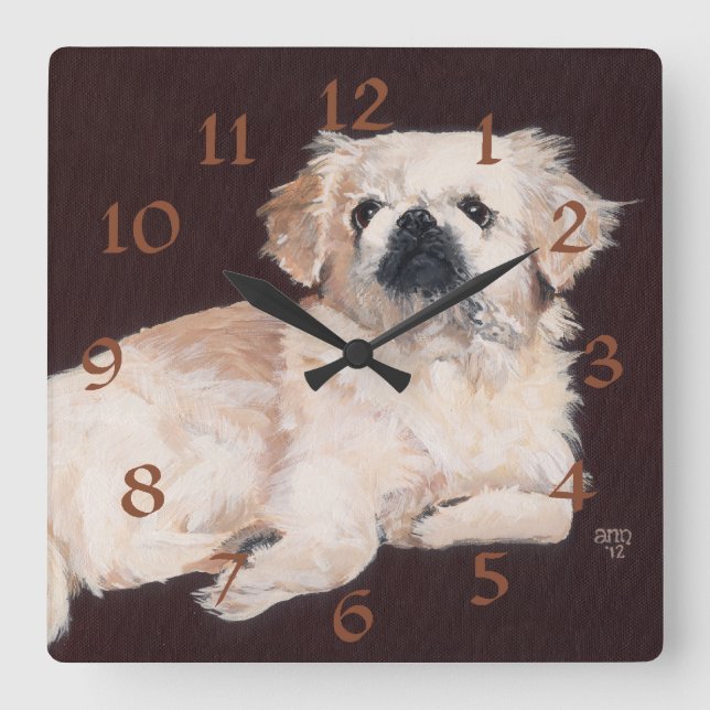 White Pekingese Clock Fyrkantig Klocka (Framsida)