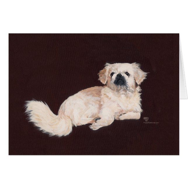 White Pekingese Hund Hälsningskort (Framsidan Horizontal)