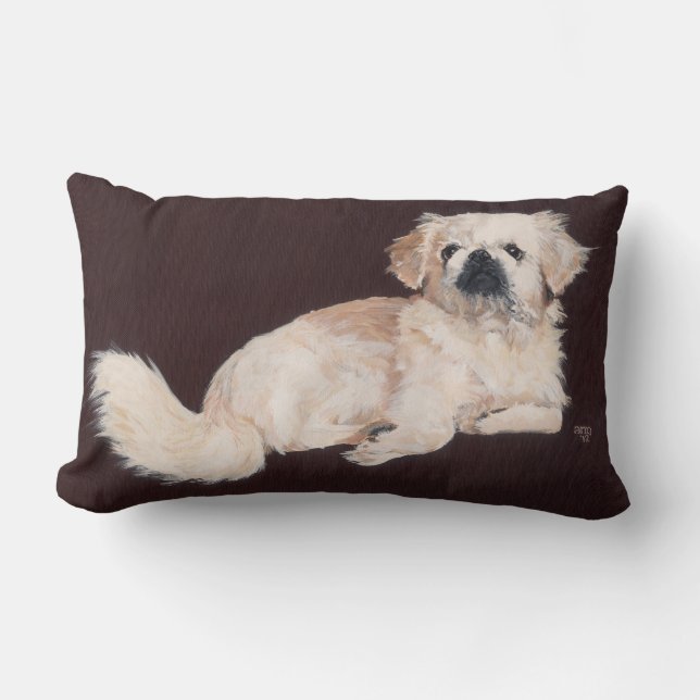 White Pekingese Hund Pillow Lumbarkudde (Framsida)