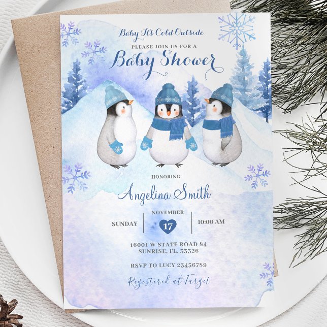 White Penguin Winter Baby Shower Inbjudningar (Skapare uppladdad)
