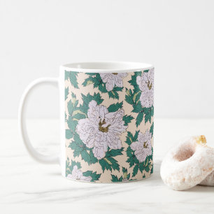White Peonies & Grönt Löv Kaffemugg