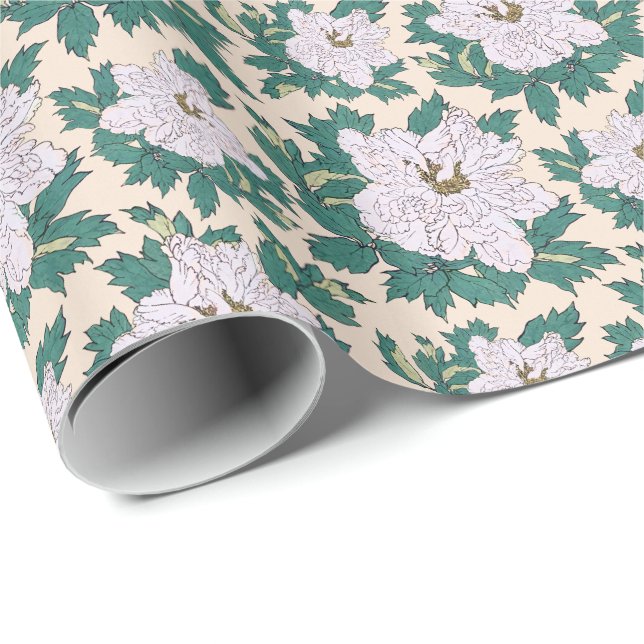 White Peonies Presentpapper (Rullad Hörn)