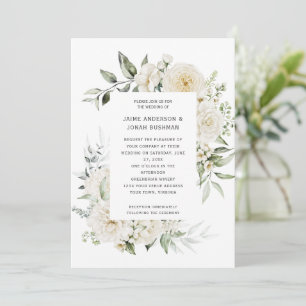 White Peonies Ro Eucalyptus bröllopsinbjudan Inbjudningar