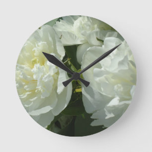 White Peonies Rund Klocka