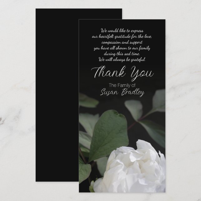 White Peony 1 Sympathy Tack som matchar frimärke Kort (Fram/baksida)