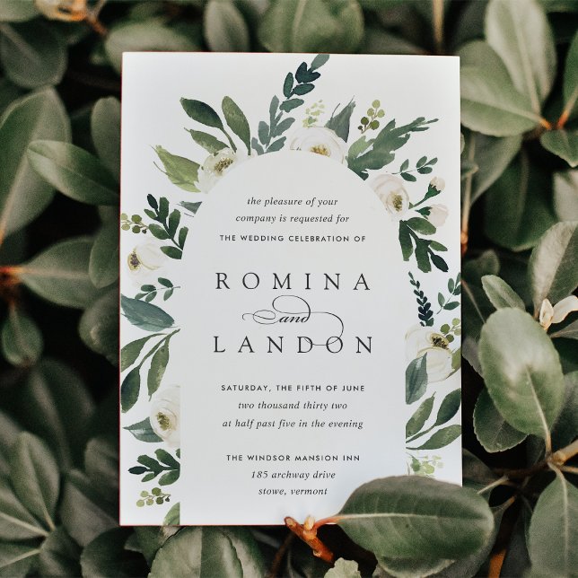 White Peony | Blommigt Arch Bröllop Inbjudningar (Skapare uppladdad)