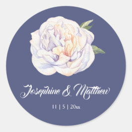 White Peony Blommigt Blue Wedding Stickers Runt Klistermärke