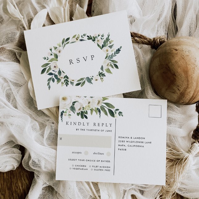 White Peony Blommigt Bröllop Meal Choice OSA Vykort (Skapare uppladdad)