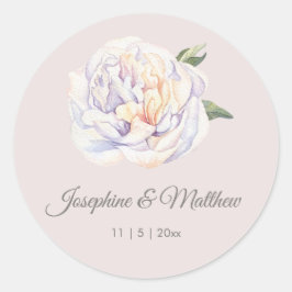 White Peony Blommigt Mauve Wedding Stickers Runt Klistermärke