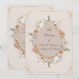White Peony & Blush Rose Floral Wedding  Inbjudningar