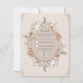 White Peony & Blush Rose Floral Wedding RSVP Inbjudningar