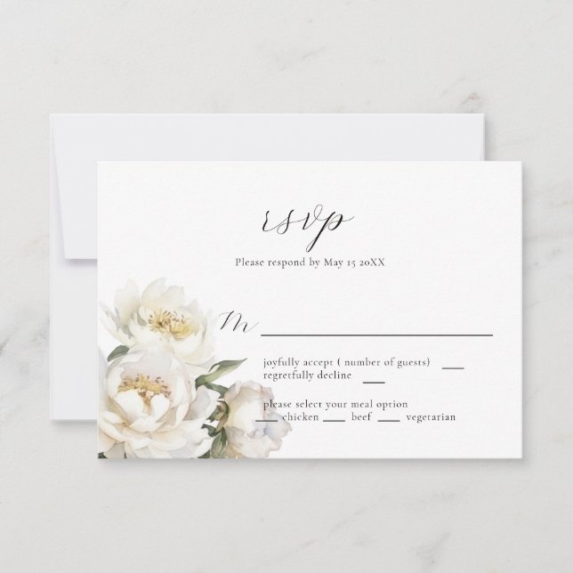 White Peony Bröllop OSA Card Kort (Framsida)