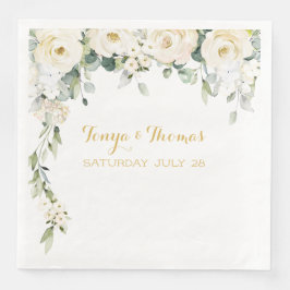 White Peony Epiphany Bröllop Dinner Napkins Pappersservett