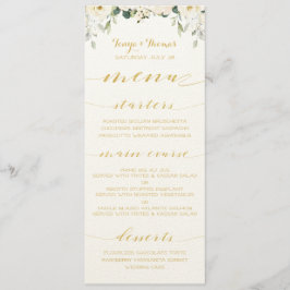 White Peony Epiphany Bröllop Guld Calligraphy Menu Meny
