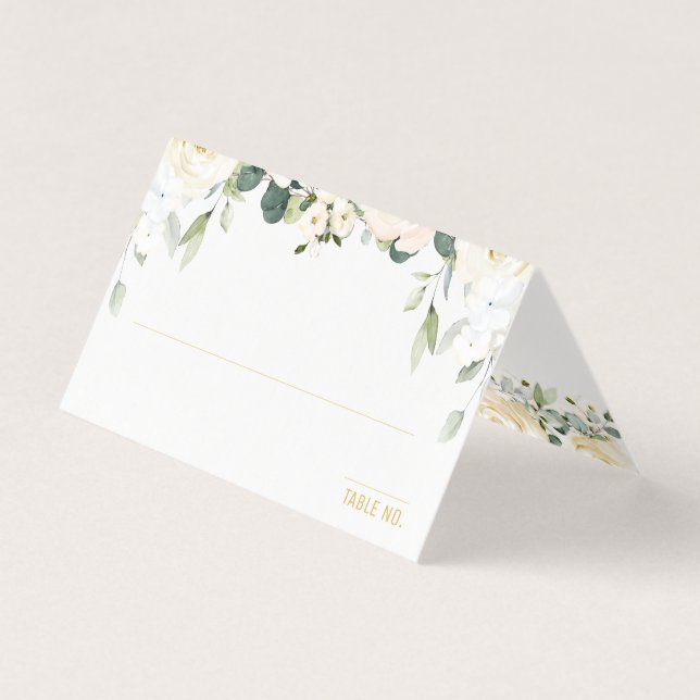 White Peony Epiphany Bröllop Seating Bord Ställe Kort (Framsida)