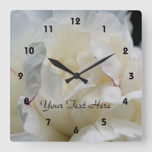 White Peony Flower Petals Nature Fyrkantig Klocka