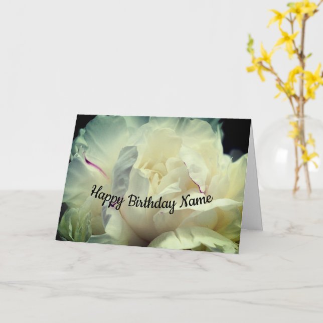 White Peony Flower Petals Personlig Birthday Kort (Gul blomma)