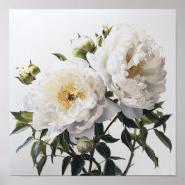 White Peony Flowers Art Print Poster