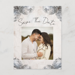 White Peony Flowers Vintage Rustic Save the Date Meddelande Vykort