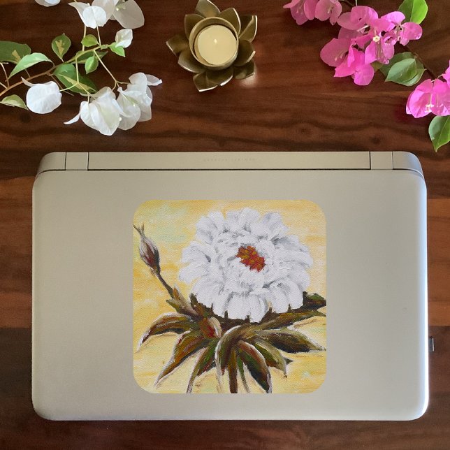 White Peony Fyrkantigt Klistermärke (Skapare uppladdad)