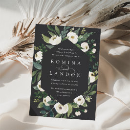 White Peony | Geometrisk Blommigt Ram Bröllop Inbjudningar