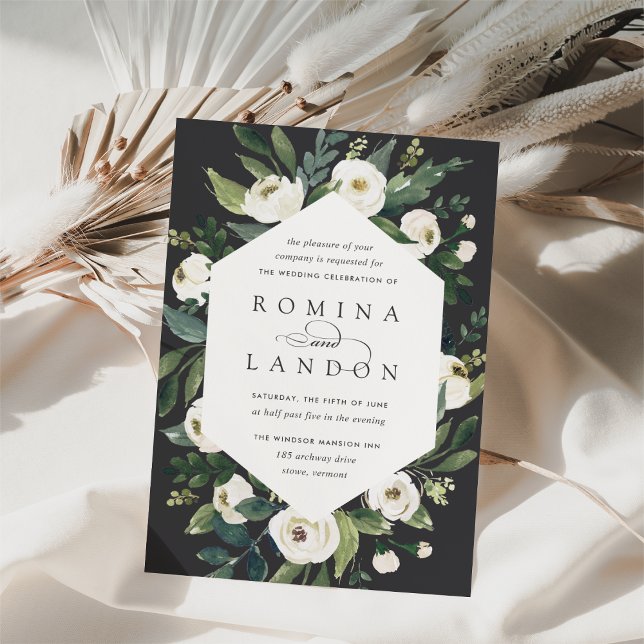 White Peony | Geometrisk Blommigt Ram Bröllop Inbjudningar (Skapare uppladdad)