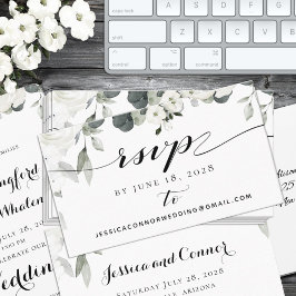 White Peony Greenery Bröllop OSA Online Card Visitkort