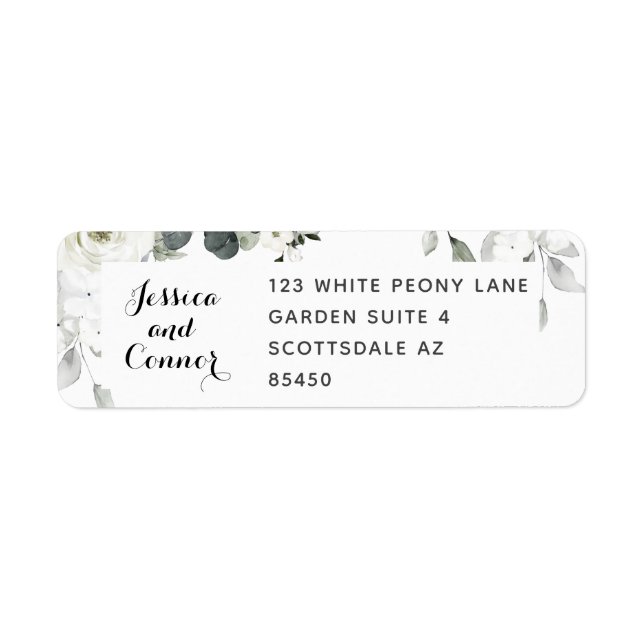 White Peony Grey Returadress Mailing Label Etikett (Framsidan)