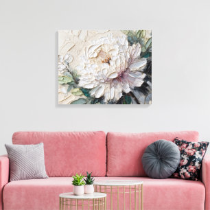 White Peony Impasto Art Canvastryck
