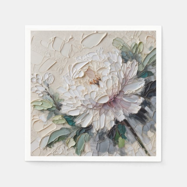 White Peony Impasto Art Pappersservett (Framsidan)
