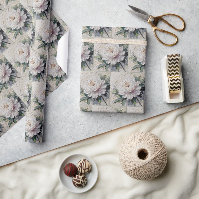 White Peony Impasto Art Presentpapper (Hantverk)