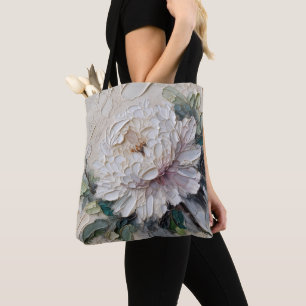 White Peony Impasto Art Tygkasse